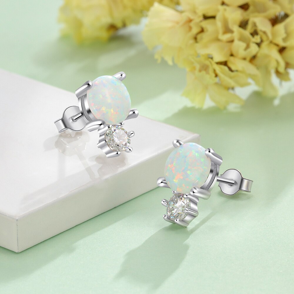White Opal Stud Earrings - Soficos