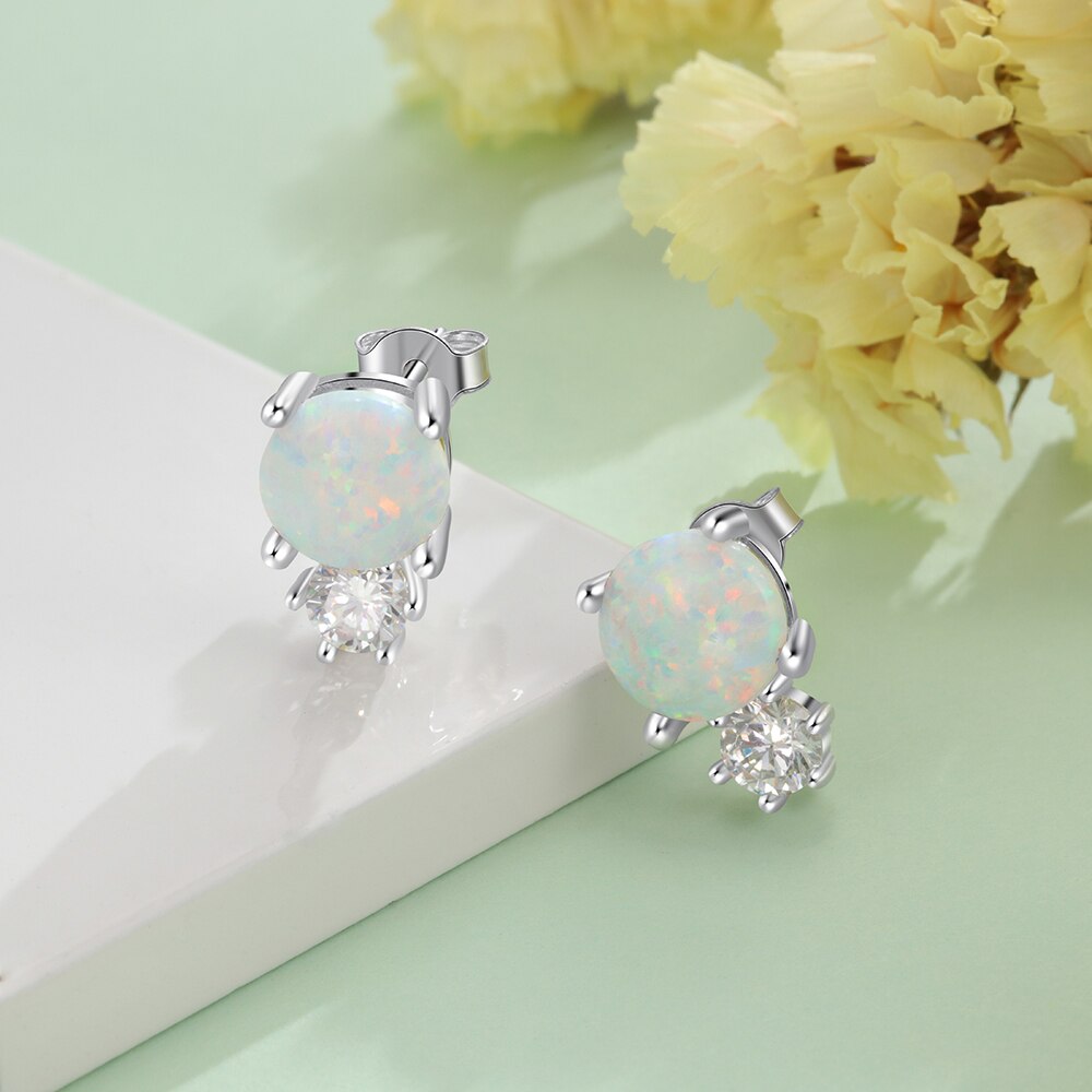 White Opal Stud Earrings - Soficos