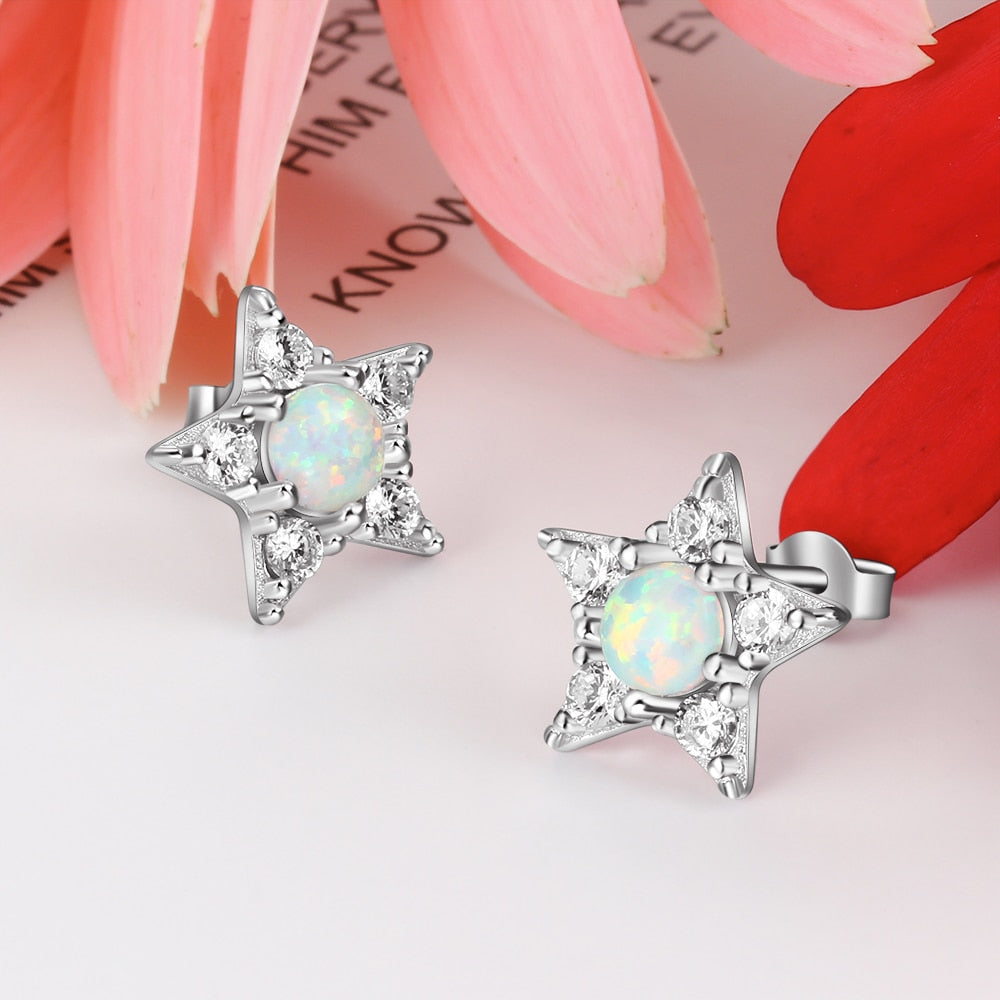 Star White Opal Earrings - Soficos